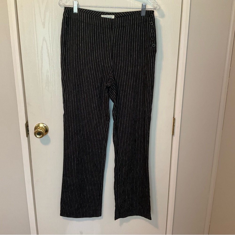 Sundance Black and White Pinstripe Linen Blend Pants Button Side Size 4